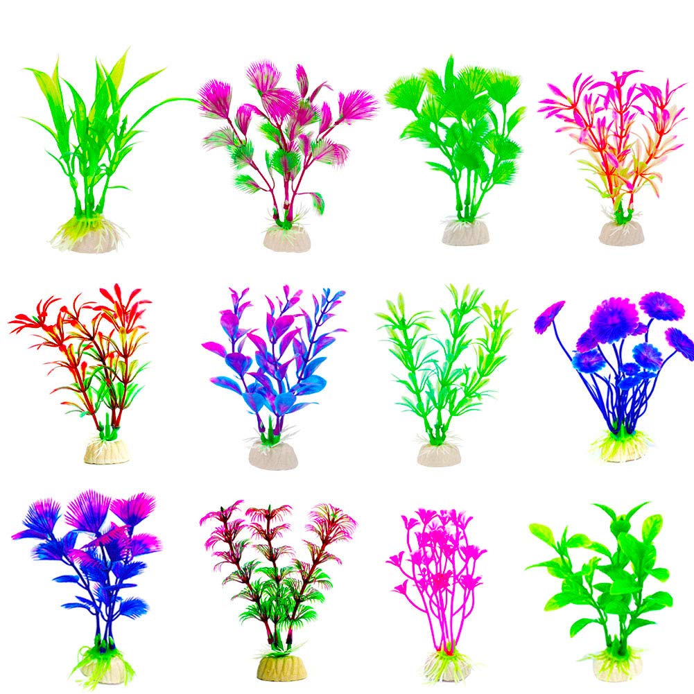 Cousduobe 12 Pack Artificial Aquarium Plants, Fish Tank Decorations Home Décor(4.5 To 5 Inches Tall)